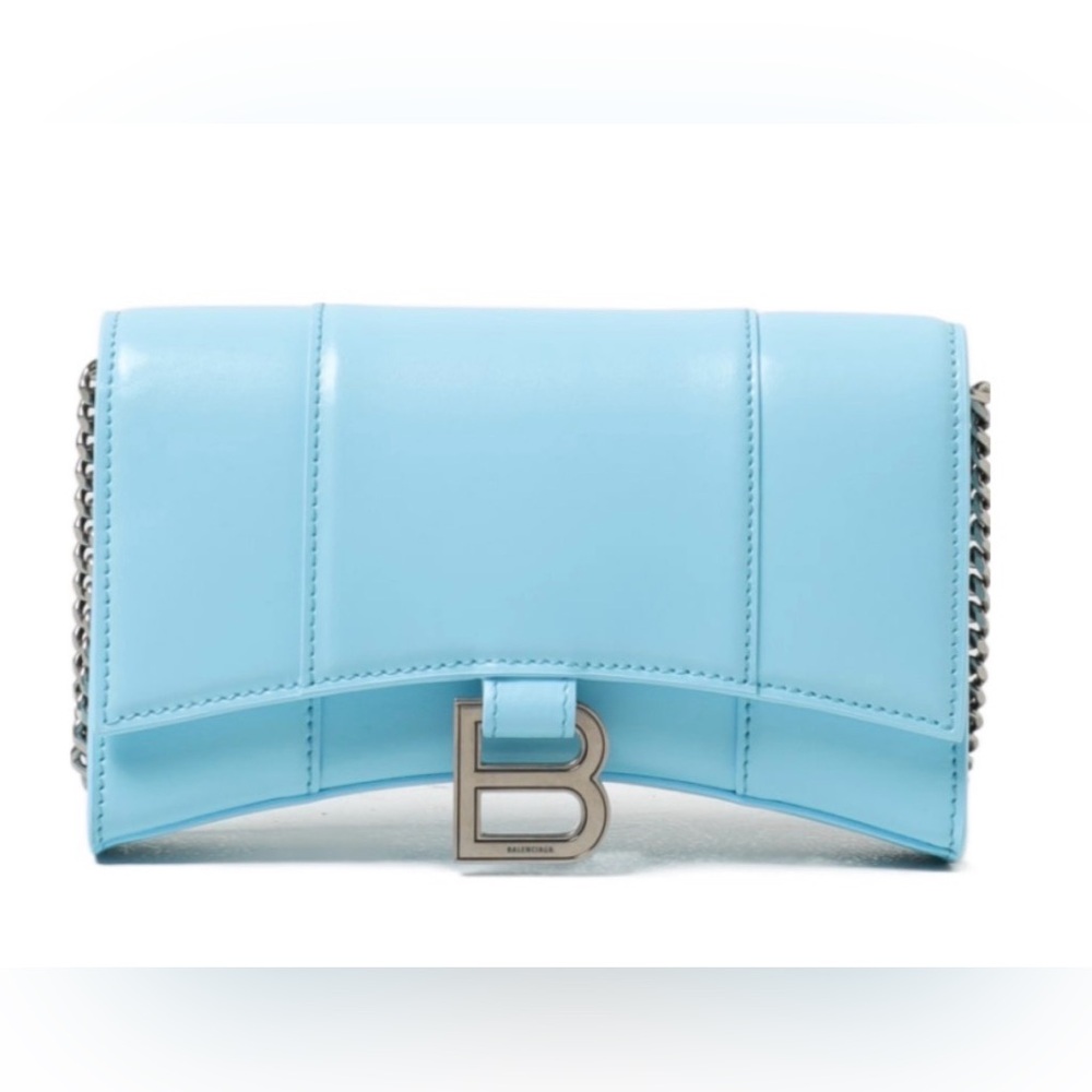 Balenciaga Hour glass Light Blue wallet  on Silver Chain